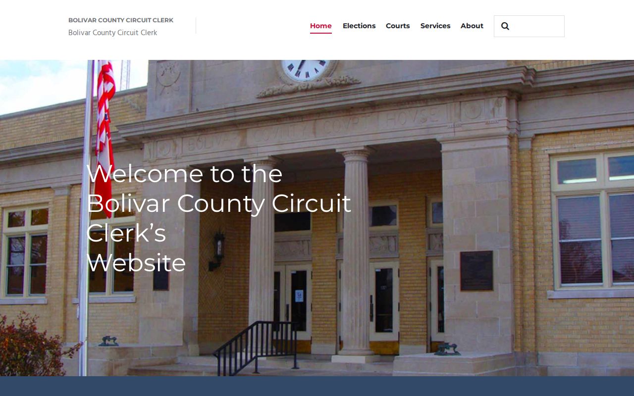 Bolivar County Circuit Clerk website showing the two district offices that hold warrant and criminal case records