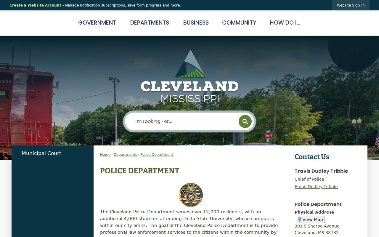 Cleveland Police Department official page, an agency route for Cleveland warrant service questions in Bolivar County