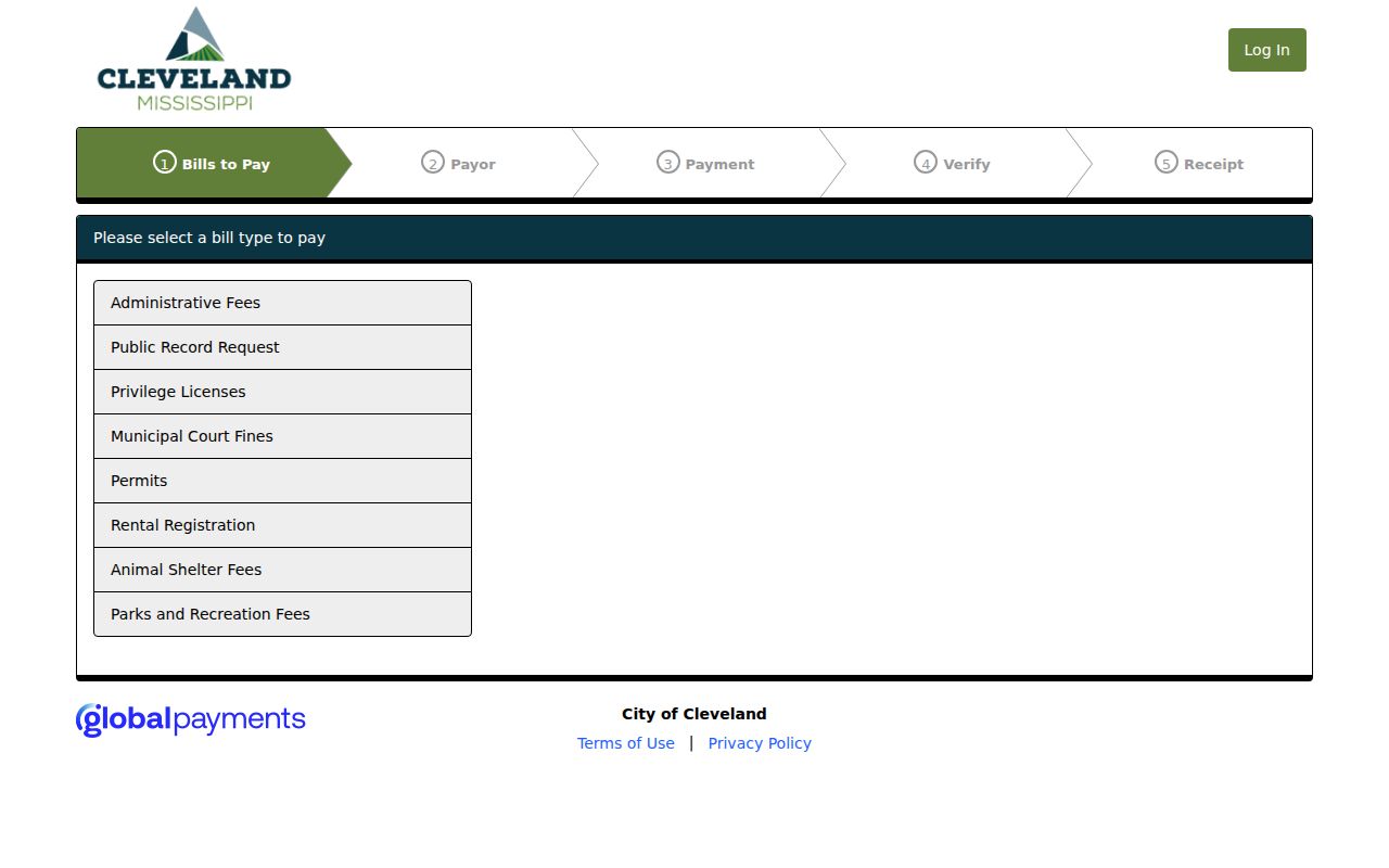 Cleveland-linked online payment interface, which handles city bills and does not display Bolivar County warrant status